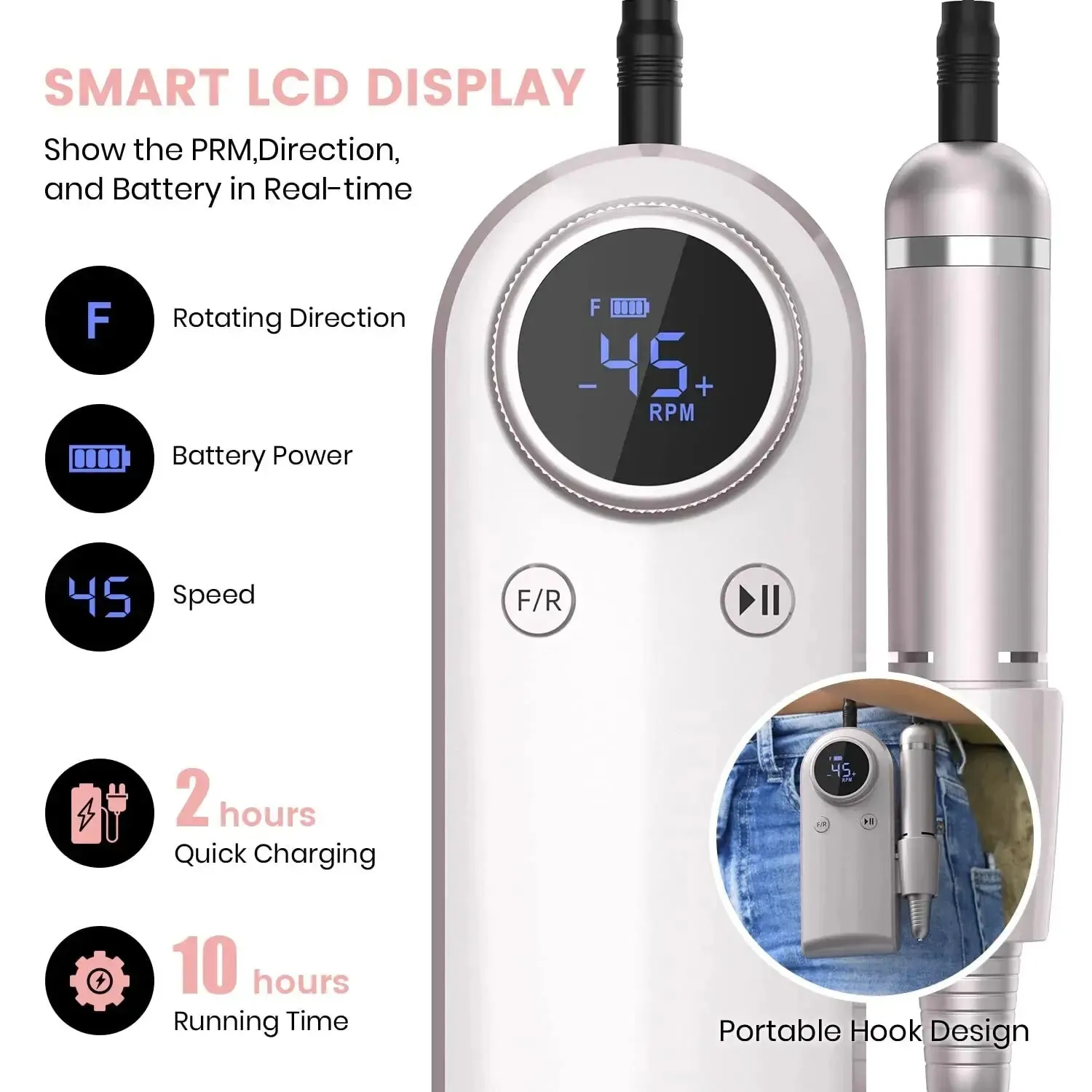 45000rpm Rechargeable Nail Drill Professional Manicure Machine with Lcd Display