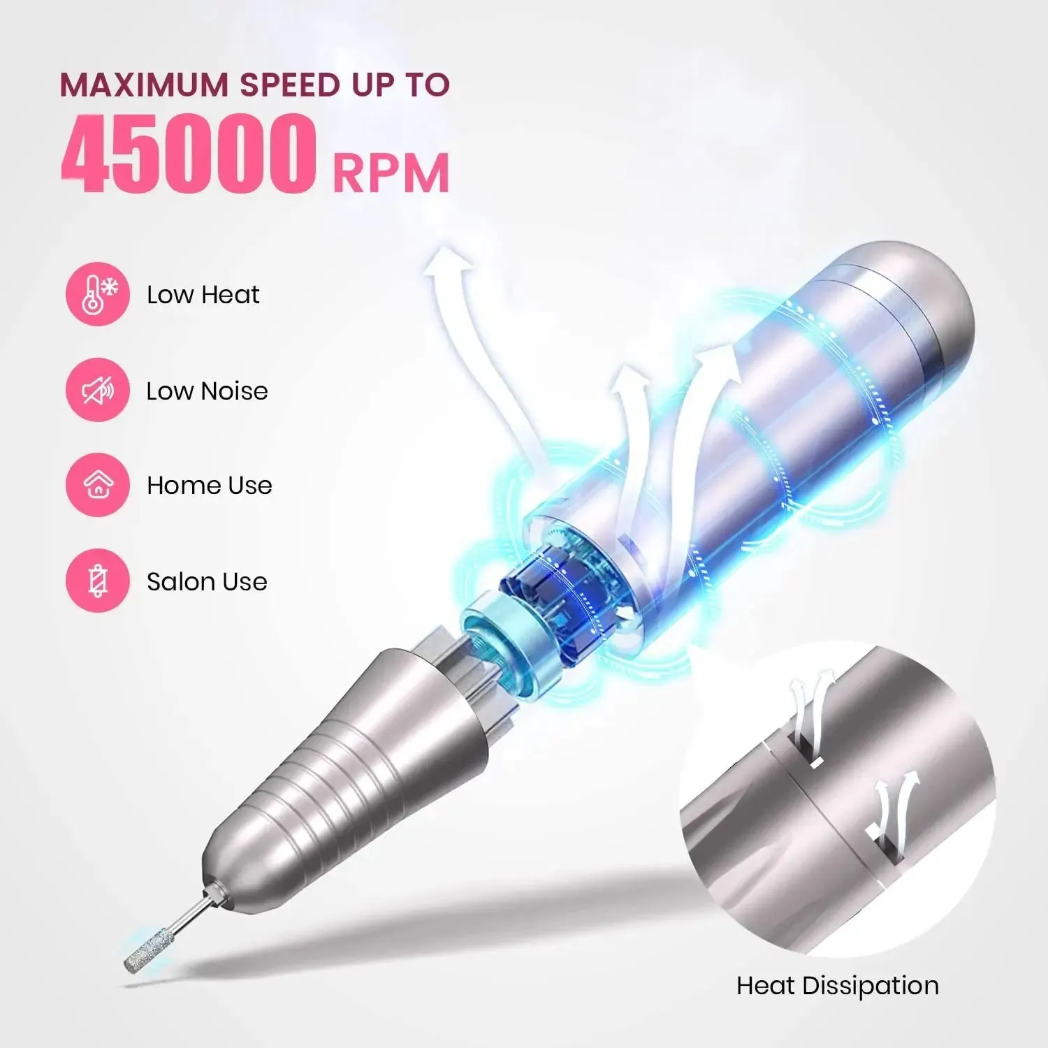 45000rpm Rechargeable Nail Drill Professional Manicure Machine with Lcd Display
