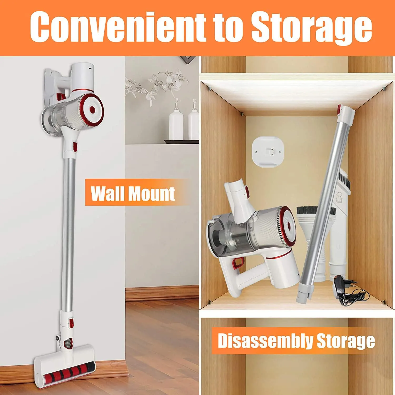 E-Macht Lightweight Cordless Vacuum Cleaner, 20Kpa 4 in 1 Powerful Suction 35 mins-Running with 250W Brushless Motor & Detachable Battery