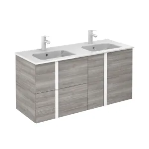 Frontline Sandy Grey Wall-Mounted Onix 2 Drawer, 2 Door Vanity Unit with White Handles (1200mm)