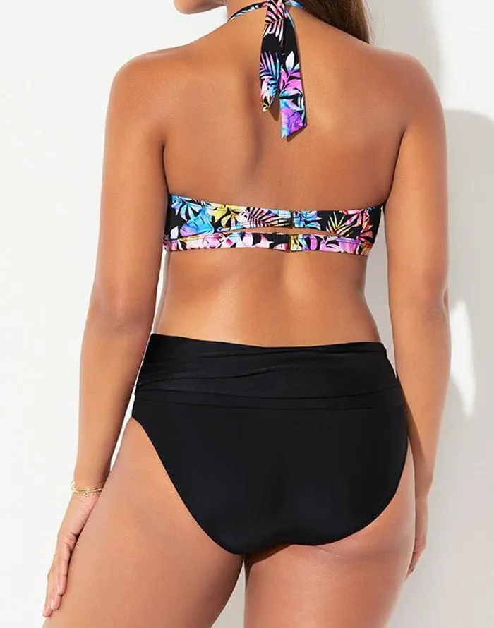 FULLFITALL - Watercolor Floral Halter Bikini Set