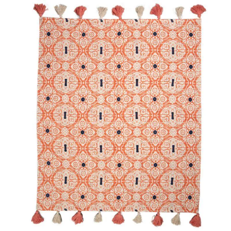 Hand Woven Coral Printed Cotton Throw - 125cm x 150cm