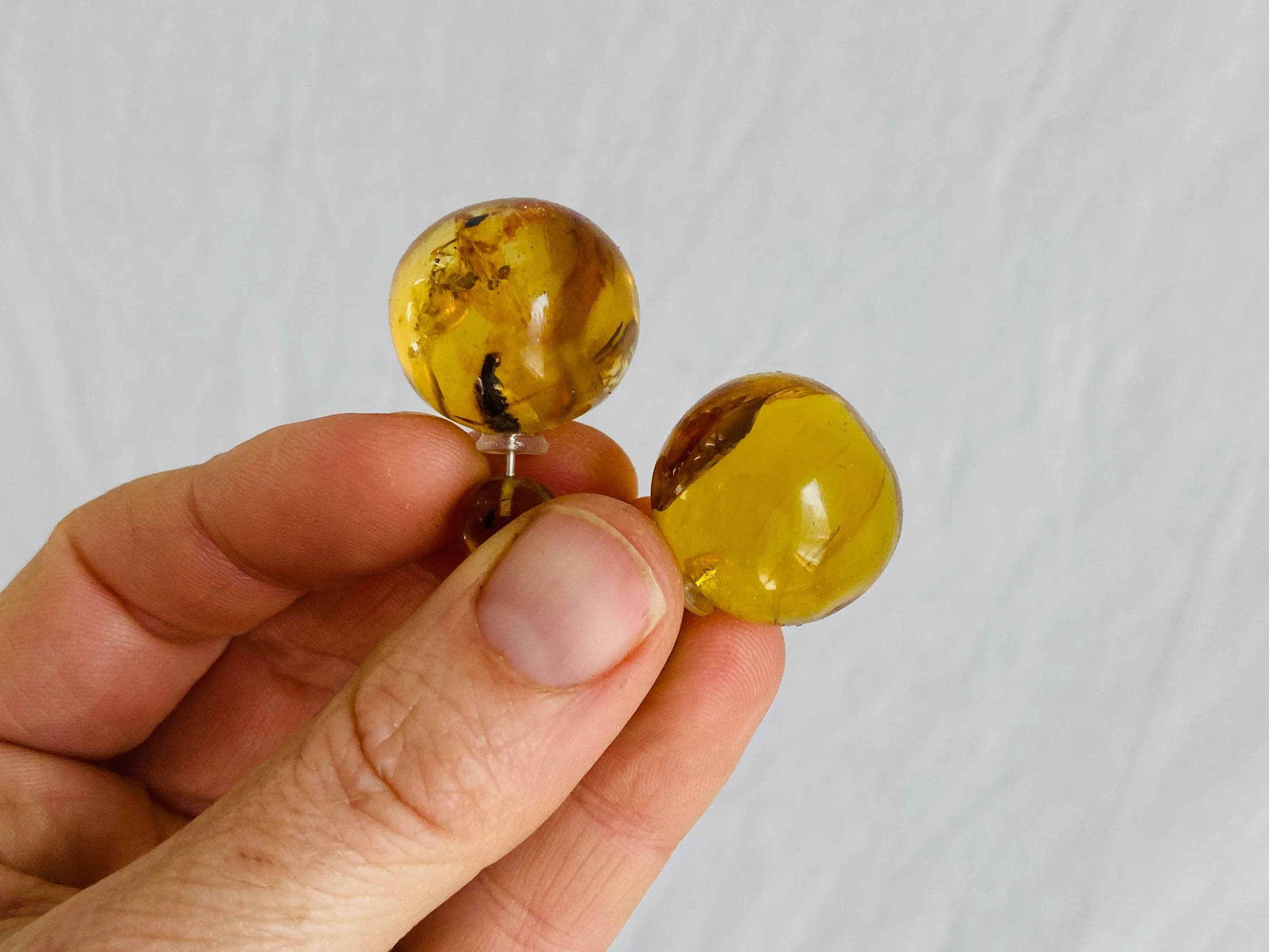 Large Amber Barbell Earrings. Double Sided.