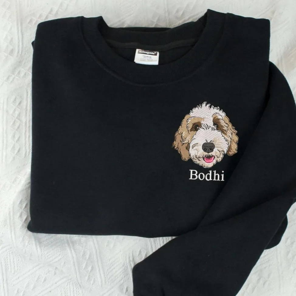 Personalized Embroidered Pet Face and Name Sweatshirt Shirt For Pet Lovers