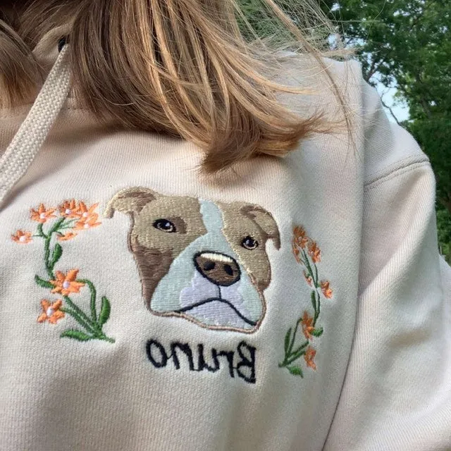 Personalized Embroidered Pet Face and Name Sweatshirt Shirt For Pet Lovers