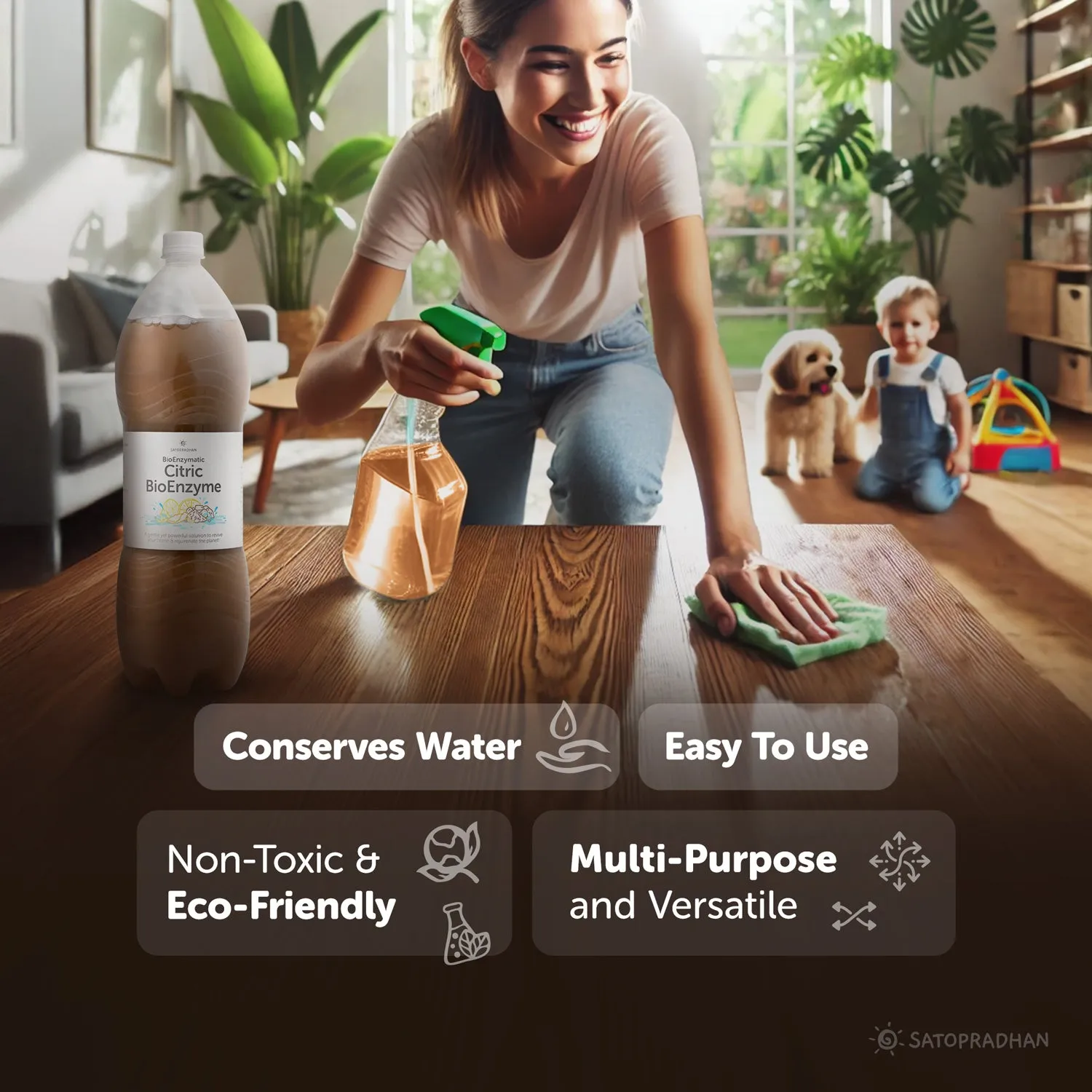 Plain Citric Bio Enzyme 750ml & 1.9L -  Multipurpose Home Cleaner - Pure Bioenzyme Organic All Purpose Cleaner - Concentrated & Environmentally Friendly Disinfectant Spray - Non-Toxic Surface Cleaner - Glass Cleaner